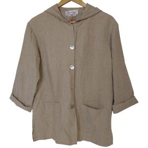 Blue Moon 100% Linen Jacket Women's Size M Flax Beige Oversized Hooded Button Up